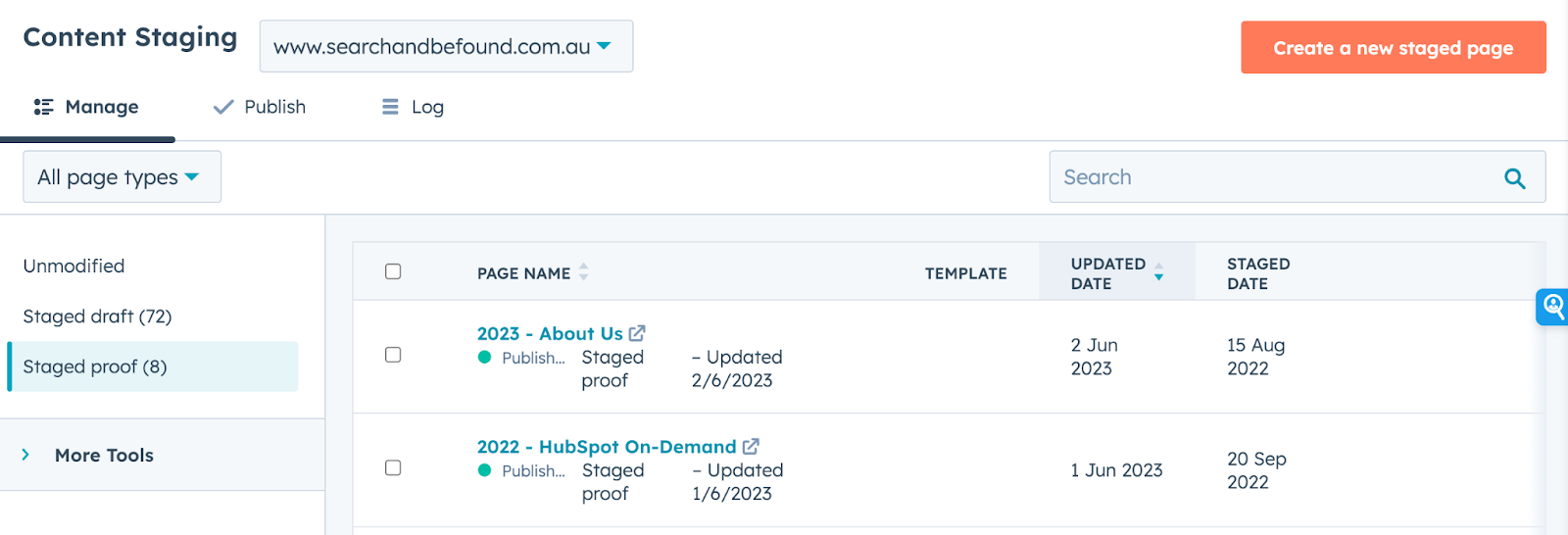 content staging in HubSpot