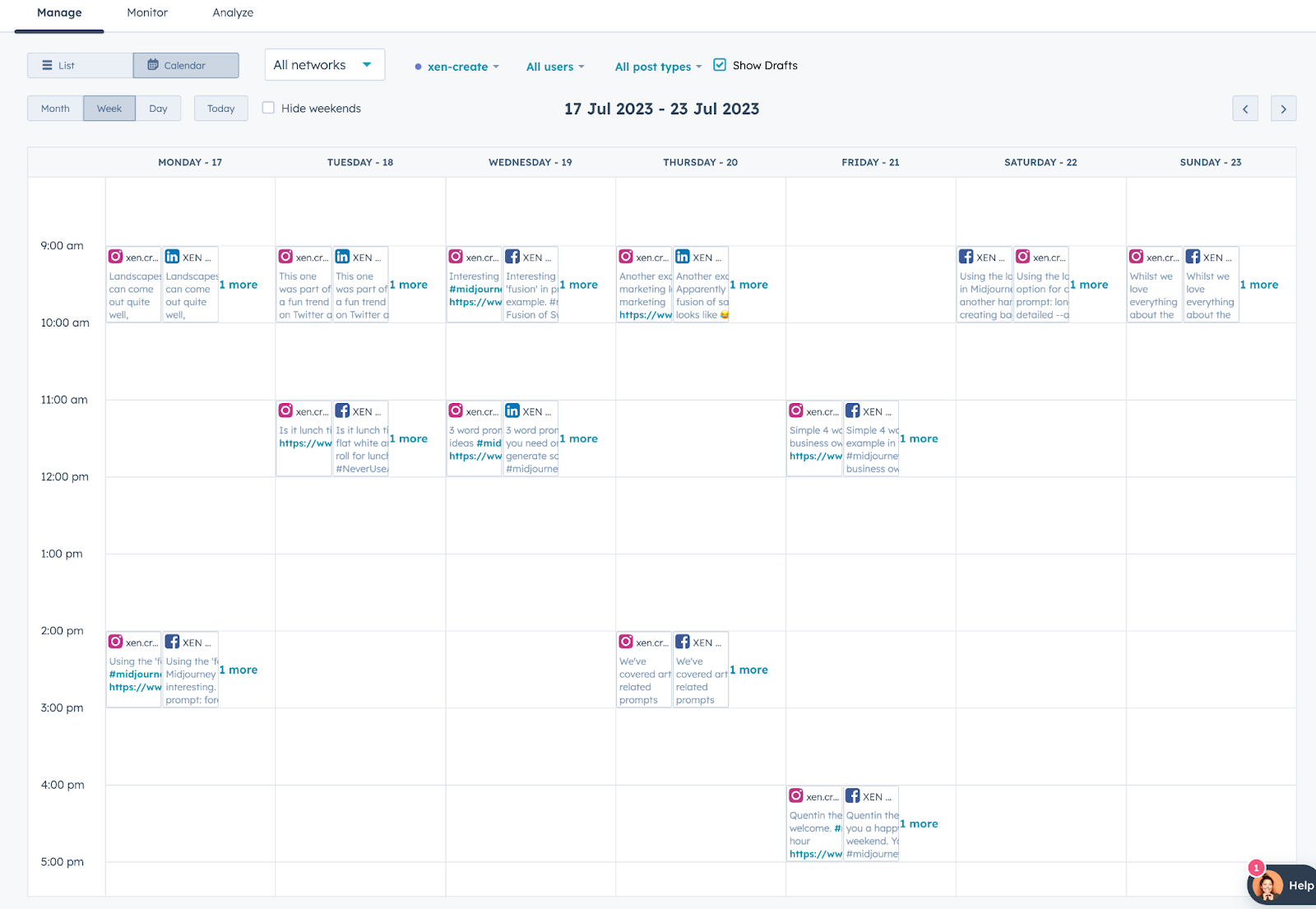 HubSpot social calendar