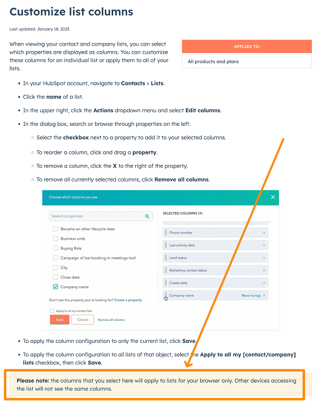 Customizing list columns article