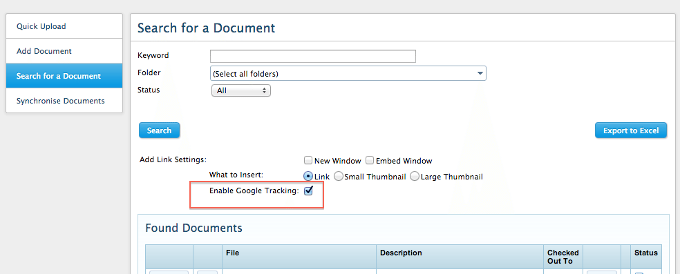 Enable Google Analytics tracking in elcomCMS document manager