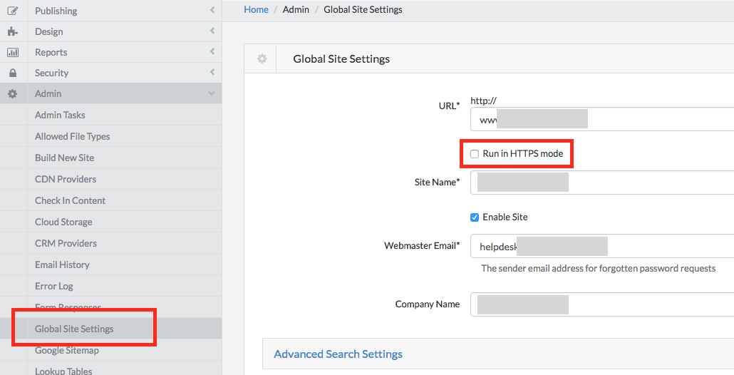 elcomCMS Global Site Settings