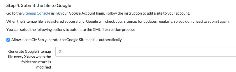 elcomCMS XML Sitemap - autogenerate setting