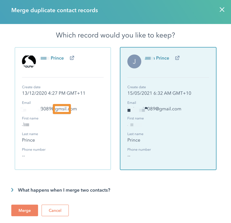 merging duplicate contacts