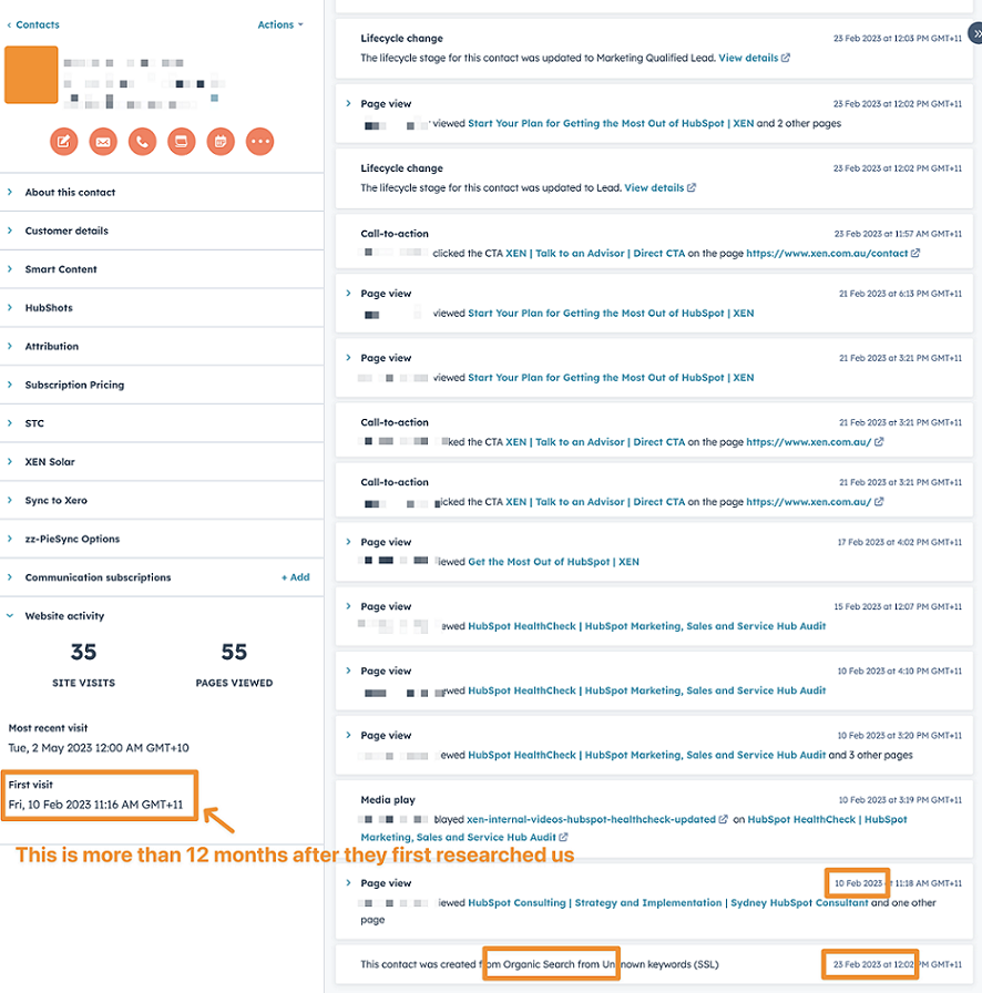 tracking how contacts interacted