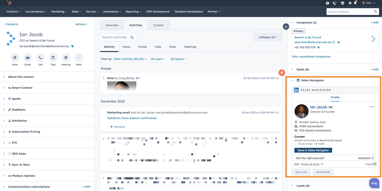 LinkedIn Sales Navigator integration in HubSpot