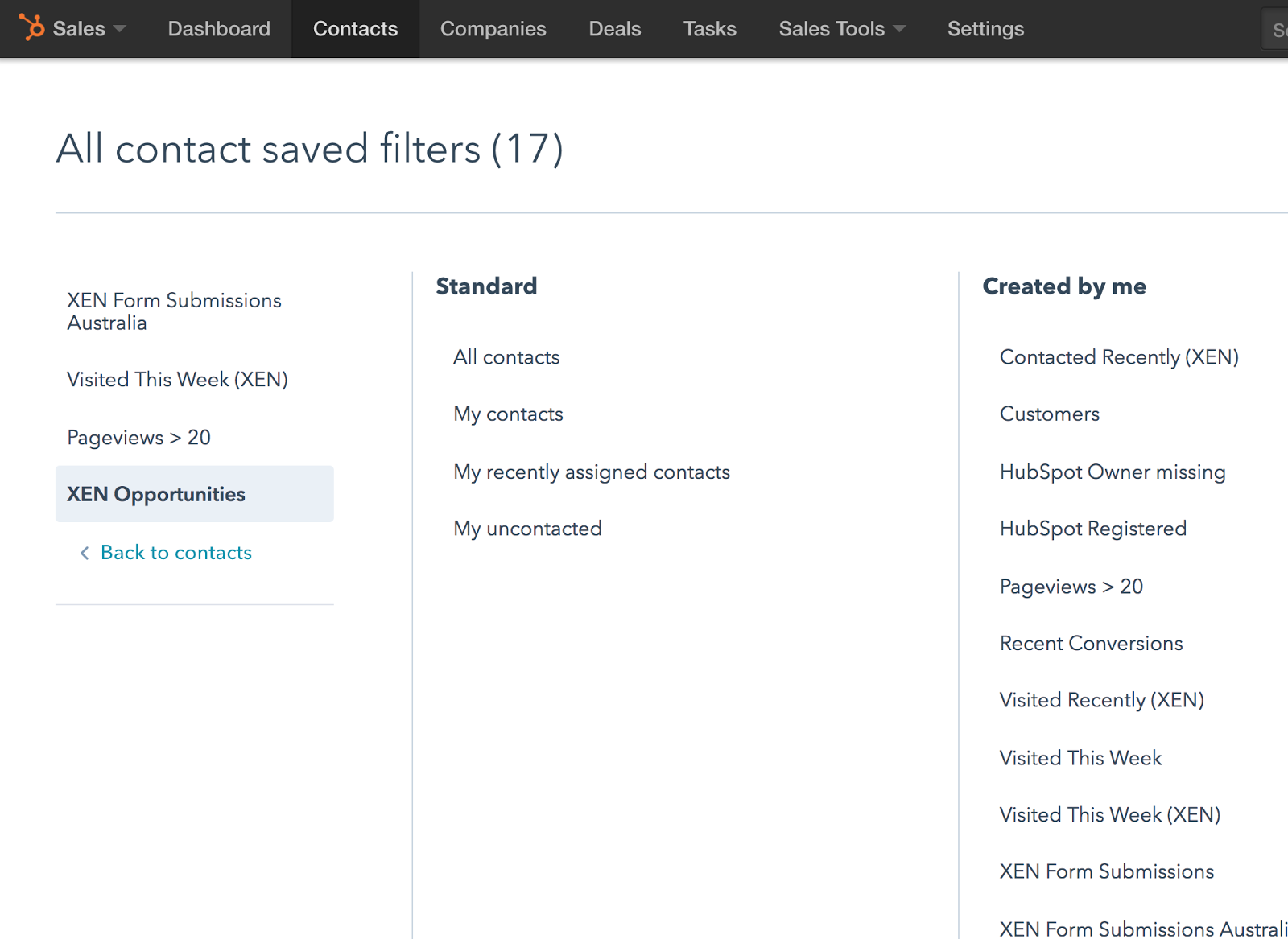 hubspot saved filters list