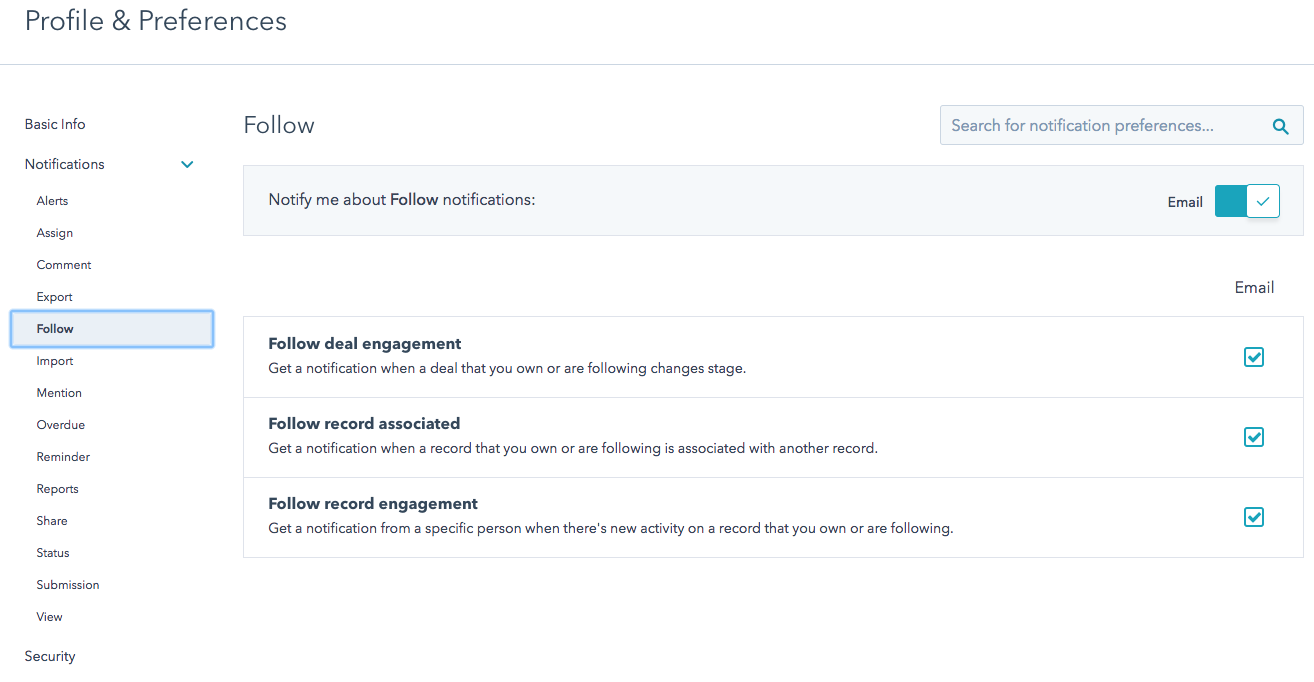 hubspot settings follow