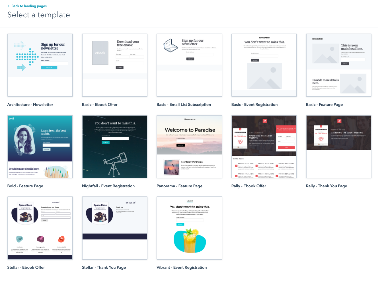 hubspot starter landing page templates