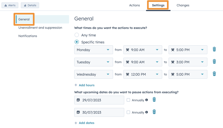 HubSpot Workflow settings