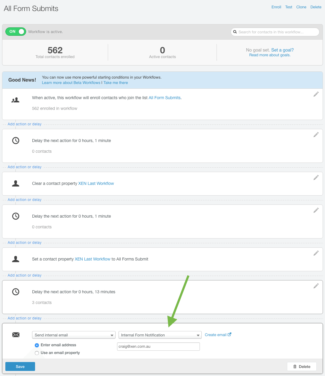 HubSpot Internal Email Notification Workflow