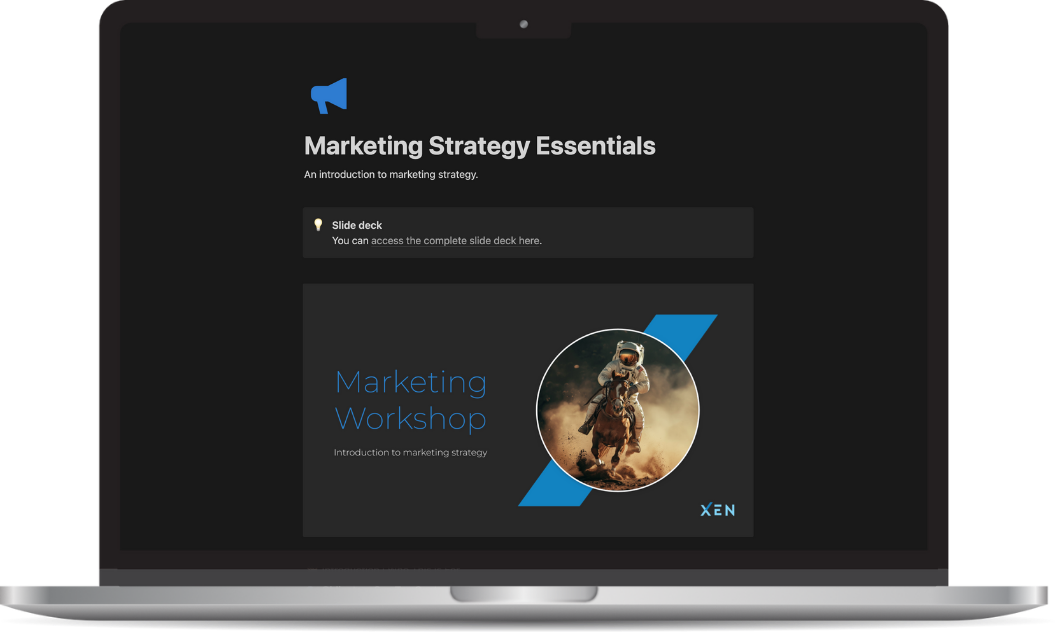 Laptop with screenshot of Marketing Strategy Essentials page